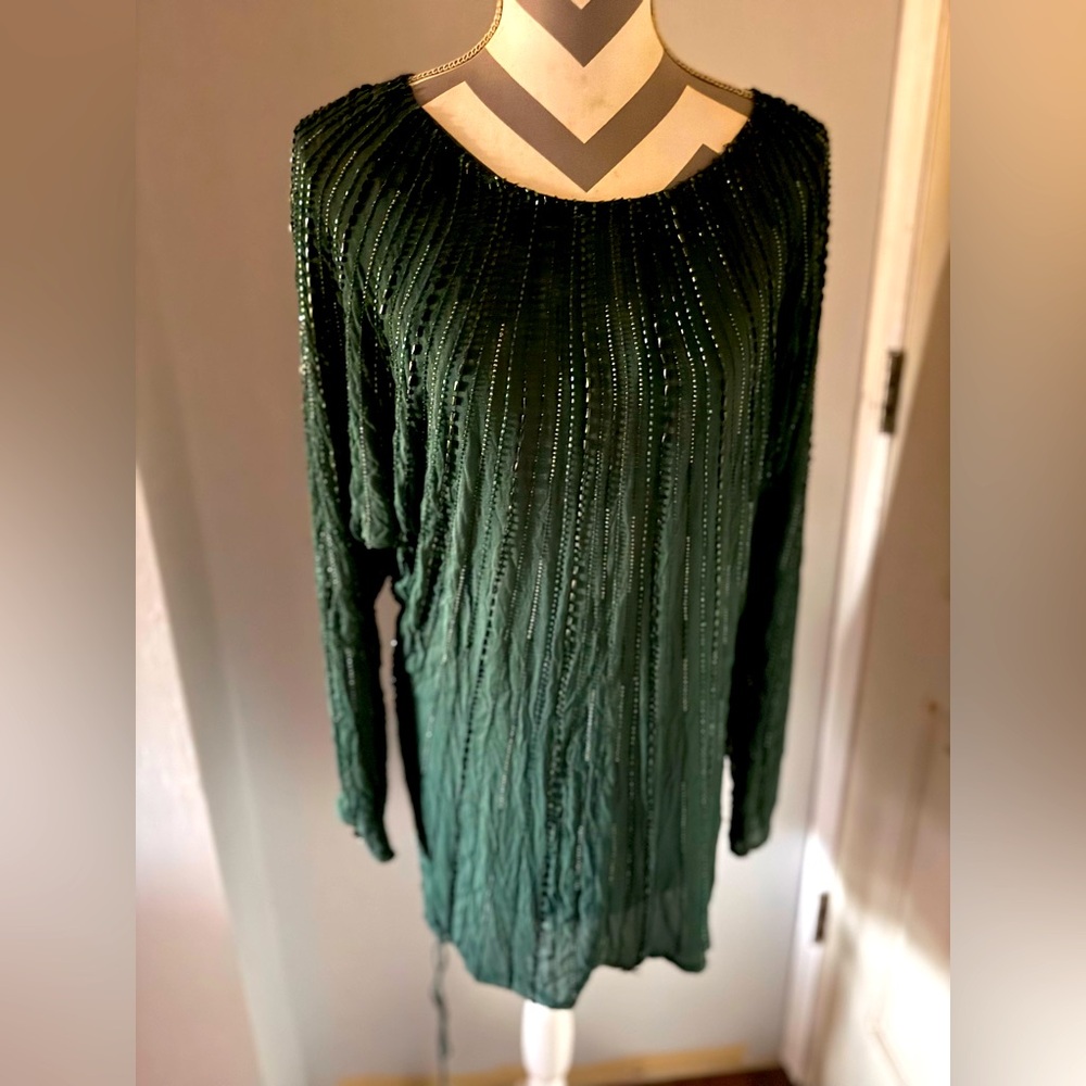 Gold Hawk XS beaded green dress. never worn.